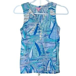Lilly Pulitzer Essie Aboat Time Sailboat Tank Top Sleeveless Shirt Size XXS